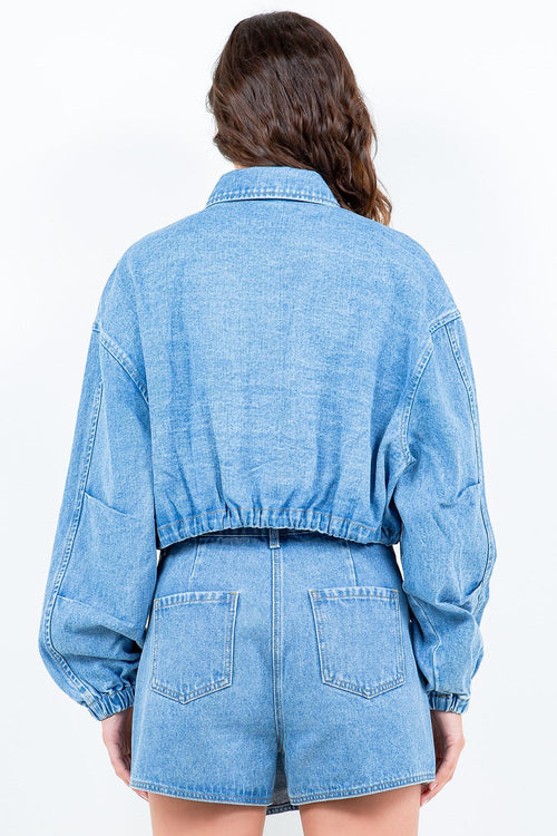 American Bazi Drawstring Waist Crop Girls Texas Jacket For Women Stylish and Adjustable Trucker Jacket