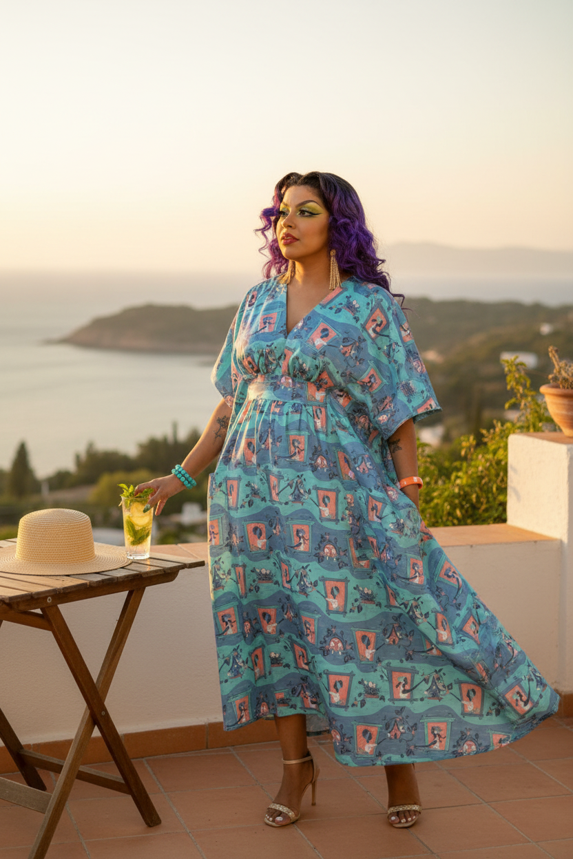 Brownstone Betties Midi Caftan in Peach & Aqua